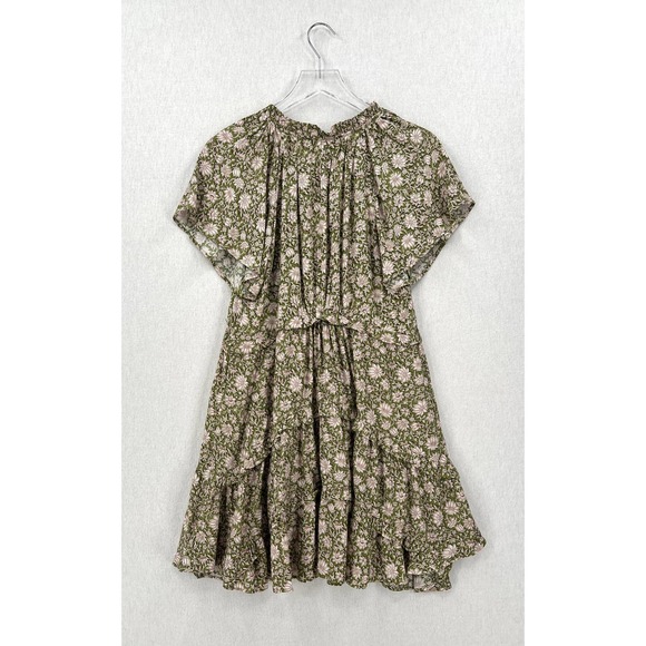 ANTHROPOLOGIE Dress Womens XS Green Robin Tiered Mini Short Sleeve Floral Print - Picture 6 of 16